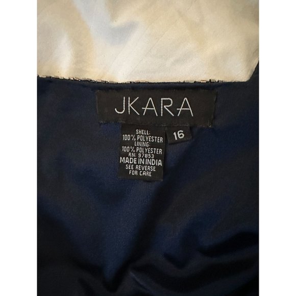 J Kara Gown Maxi Dress Sequin Beaded V Neck V Back Flutter Sleeve A-Line Blue 16 - Picture 8 of 16